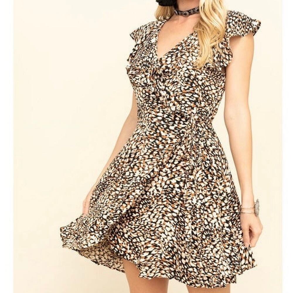 Free People French Quarter Ruffle Wrap Dress Women's Large Brown Black
